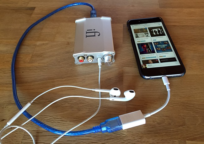 Prueba de DAC iFi Audio iDSD Nano en un iPhone con auriculares estándar de Apple